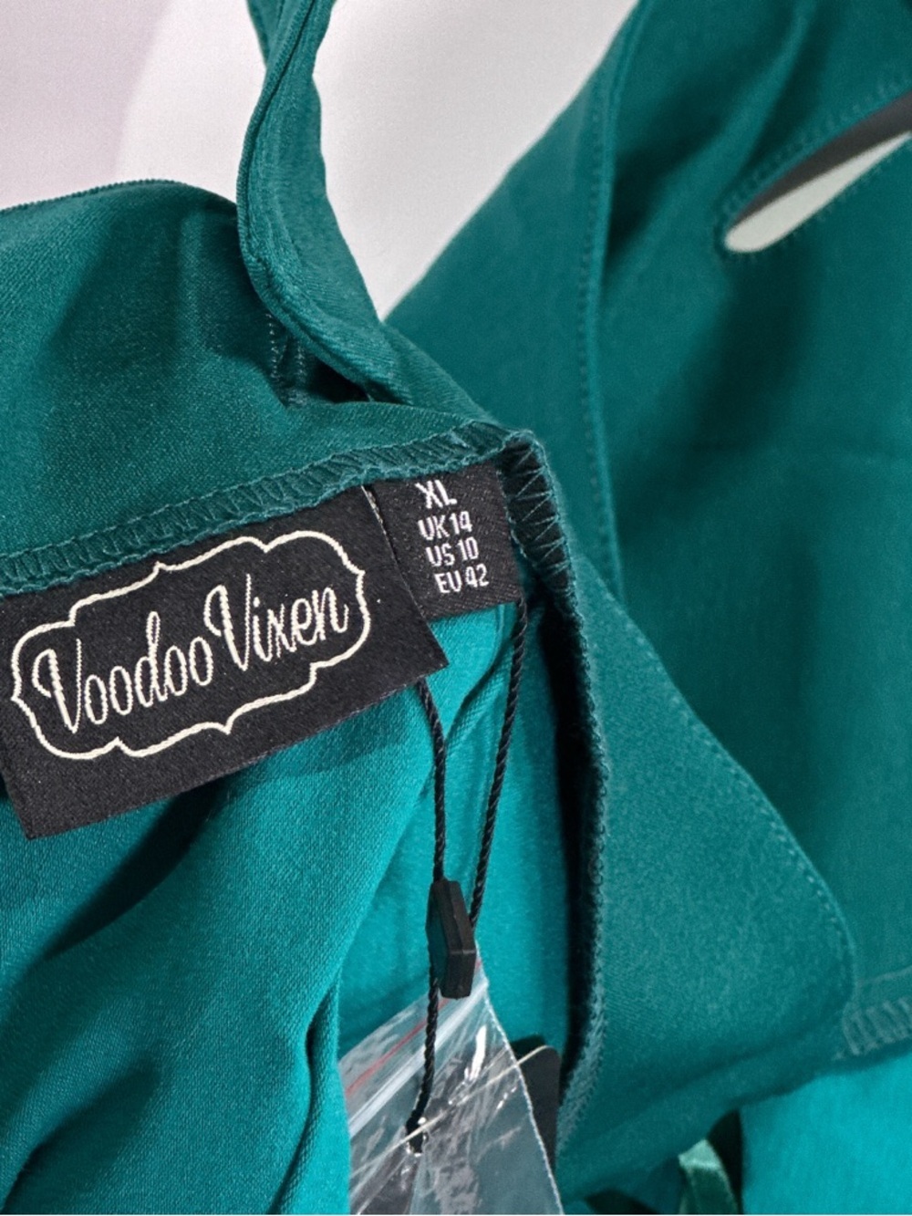 Voodoo Vixen Lilian Wiggle Dress Criss Cross Halter Cotton Blend Teal Size XL - Picture 9 of 16